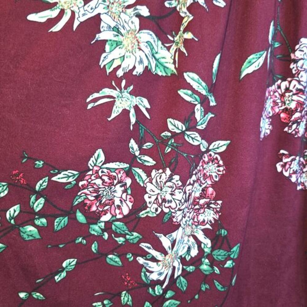 Floral Tunic Baby Doll Henley Top Empire Waist Sz 14 W Plus Burgundy Red Flare - Picture 10 of 12